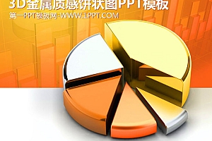 金色3D饼状图背景的数据分析PPT模板