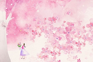 两张粉色唯美手绘樱花PPT背景图片