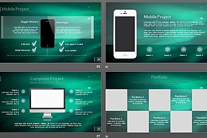 绿色模糊iOS风格的科技行业PPT模板免费下载